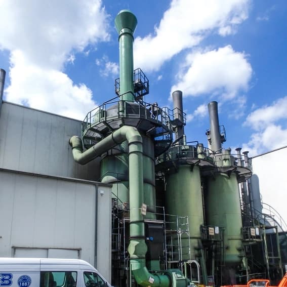 Green wet scrubber vessels with ducting and stack at a customer plant